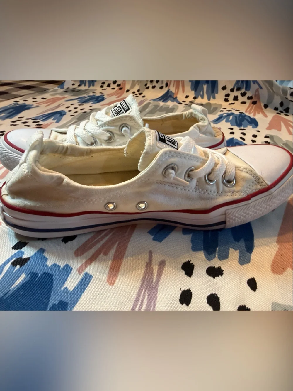 Women’s Converse All Star White Low Top Sneakers with Red Trim - Picture 7 of 9